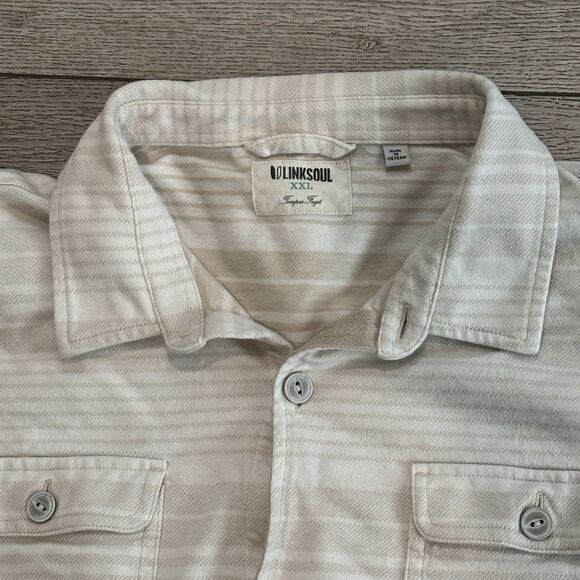 Linksoul Shirt Jacket Mens XXL Beige Stripe Shacket Long Sleeve Button Down - Picture 2 of 8